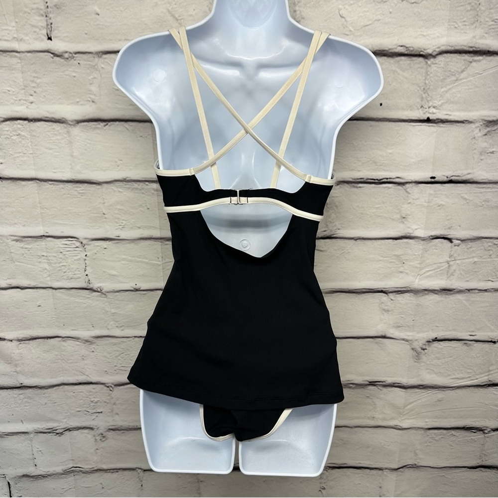 Athleta Black With Off White Trim Two Piece Tankini Bikini Women's Sz S … - Picture 7 of 11